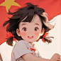 红色，头像，插画
