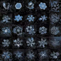 


1 柱状雪花
2 加盖柱雪花
3 三角雪花
4 六角板雪花（Hexagonal plates）/钻石星辰（Diamond Dust Crystals）
5 蕨类状星型雪花（Fernlike Stellar Dendrites）
6 星状雪花
7 十二分支雪花（Twelve-branched Snowflakes）
8 结晶雪花
9 彩虹雪花