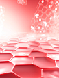 An image of a red polygon background with white hexagons, in the style of light-filled landscapes, octane render, light white and pink, luminous 3d objects, technological design, luxurious textures, split toning