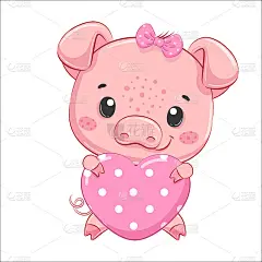 可爱的有爱心的小猪。卡通矢量插图。