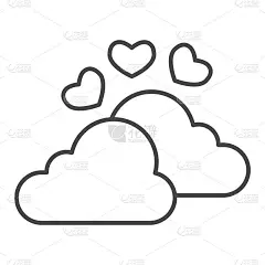 云与心细线的图标。浪漫的梦，情侣云和爱情的象征，轮廓风格的象形文字在白色的背景。情人节标志手机概念，