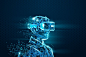 Virtual reality glasses. VR headset : VR headset holographic low-poly wireframe banner. Polygonal man wearing virtual reality glasses. VR games playing. Vector illustration. PNG with alpha channel. AI, EPS, PNG - 6000x3000