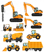 Free vector different types of construction vehicles