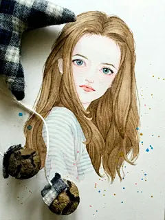 #每天画唠# @六月_JING 水彩人物小插画-你是不是像我一样喜欢条纹衫