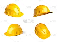 四个物体,头盔,水平画幅,橙色,建筑工地,无人,白色背景,背景分离,安全,保护工作服