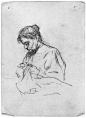 巴勃罗·毕加索。艺术家的母亲在缝纫。巴塞罗那，1896年-1897年。10，5 x 7，4厘米巴勃罗·毕加索，2-1970年。MPB111049