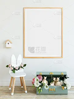 画框和海报模拟客厅。北欧室内。3d渲染，3d插图