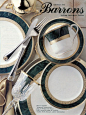 Noritake dinnerware Fitzgerald, Wedgwood stemware Royal Gold, 