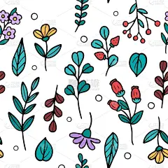手绘花和叶图案。矢量图
