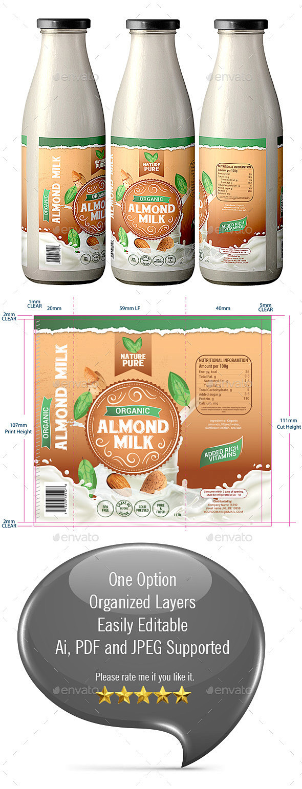 杏仁牛奶包装,包装印刷模板Almond ...