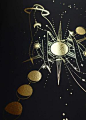 Catching the Moonrise art print in gold foil and black paper with stars and moon by Cocorrina