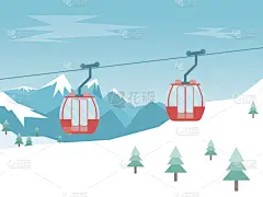 小木屋,山,卡通,矢量,汽车,空中缆车,缆车,提举,滑雪雪橇,运动跑道