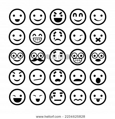 表情插画/笑脸图标/不同的情绪