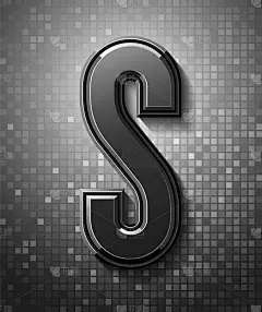 3d黑色字体与闪光，时髦的缩略字母无衬线，现代斜面字母S在像素背景，马赛克矢量插图10eps。