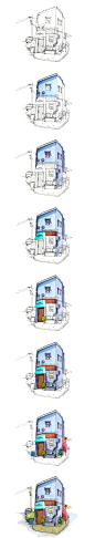 一座小清新的小建筑步骤图     skr～
画笔：秀意✏️
颜料：鲁本斯

钢笔淡彩手绘水彩手绘是一种信仰 ​​​​