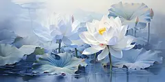 【AI数字艺术】水彩荷塘荷花夏日背景清新插画图片下载