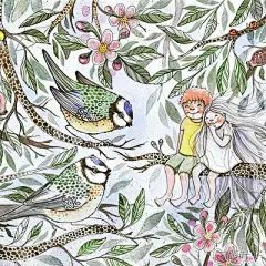 手绘插画 欧美森林小动物 白裙小女孩 魔幻森系水彩绘画参考C321-淘宝网