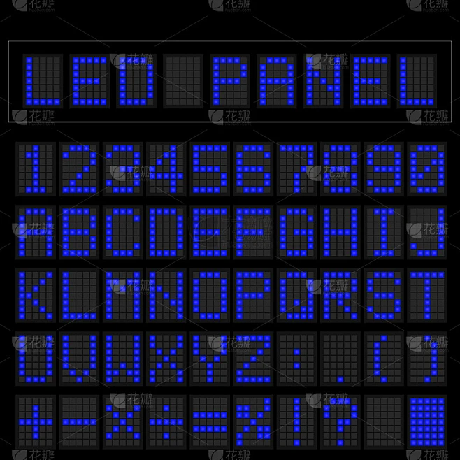 蓝色数字方形led字体显示与样本面板素材-花瓣网