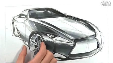 雷克萨斯汽车设计马克笔手绘视频教程1