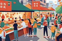 日常活动逛街集市场景插画