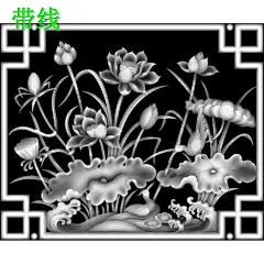 A042精雕图灰度浮雕图雕刻荷花图库