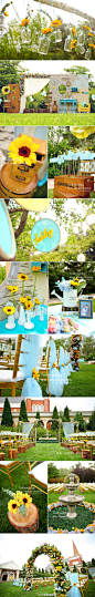 #Teddy wedding#美丽的向阳花，如同灿烂笑容般绽放，呼应夏日的户外，喜悦而温暖。缤纷的阳光色调，迎合小清新的主题，在轻松舒适中凸显拙朴。温馨的气氛与趣味设计相呼应，体贴中又不失优雅。透过你的笑容，我看到了爱情最美的模样，只有你才配得上这般美好。You are my sunshine！#大连婚礼策划#