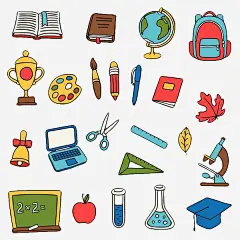 手绘彩色学习用品图标 页面网页 平面电商 创意素材