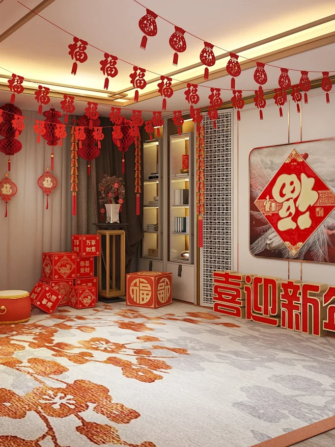 过年年货节氛围感年味十足的直播间场景-花瓣网