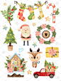 Cute Watercolor Christmas : This Winter Holidays Watercolor Set includes hand painted watercolor elements that will make your creative projects stand out! They are all single elements in separate files, all jpg, png,
