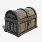 Game low-poly 3d-model of old medieval wooden chest box.