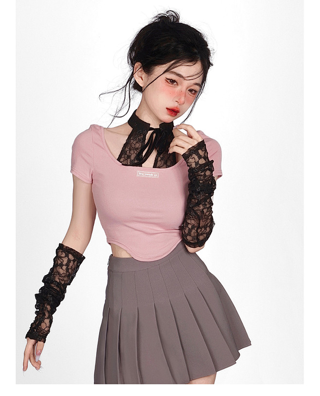 少也眼少女出击 春夏灰色拼接蕾丝心机设计...