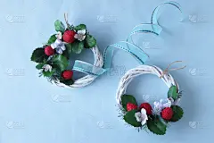 草莓,花环,可爱的,华丽的,贺卡,两个物体,彩色背景,食品,简单,色彩鲜艳