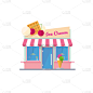 冰淇淋店,绘画插图,建筑外部,扁平化设计,矢量,分离着色,可爱的,背景分离,建筑物门