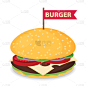牛肉汉堡,扁平化设计,奶酪,精神振作,肉,清新,食品,膳食,图像,小吃