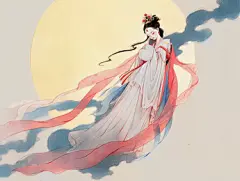 中秋节嫦娥月下飞舞祥云伴身插图卡通唯美手绘可爱古风插画壁纸