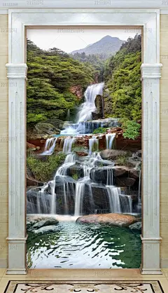 20米超高清瀑布山水风景画巨幅背景墙壁画