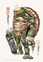 NINJAS : A series of illustration from the pop cultural movie Teenage Mutant Ninja Turtles