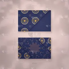 名片模板在深蓝色与复古金色图案为您的品牌。