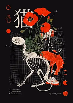 德国汉堡的自由插画家、设计师和纹身艺术家mochipanko插画设计作品