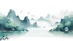 中国风山水绿色水墨背景_背景编号6422558