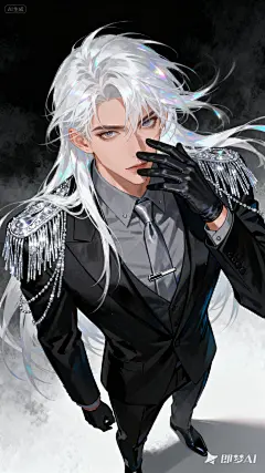 jimeng-2025-09-12-6162-CG插画，人物泛光，颜色通透，oc渲染，意识流，bjd人物。现代成男，模特，邪魅