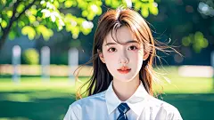 女，皮肤白皙，精致的五官，皮肤白皙，前景虚化，8K，全身，治愈系女孩，校园背景 (1)