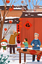 灯笼红白高端大气简约手绘新年插画
