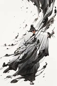 古风少年水墨武侠剑客插画