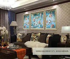 瑞堂 现代美式沙发客厅画三联画 简欧花卉手绘油画有框 迎春报喜-淘宝网