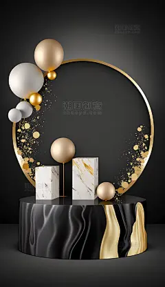 黑金色创意3D展台展示产品图数字作品AI作品数字插画