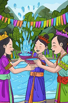 泼水节人物图片插画