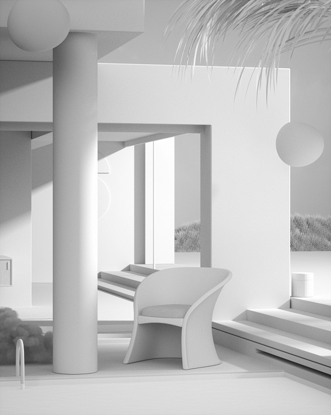 C4D 空间玻璃椅渲染练习-白模2