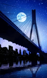 桥 月亮 星空 流星 城市 GIF 动画...