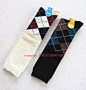 现货日本代购 Tabio 靴下屋 儿童 菱形格纹乳白/黑色棉针织中筒袜-淘宝网